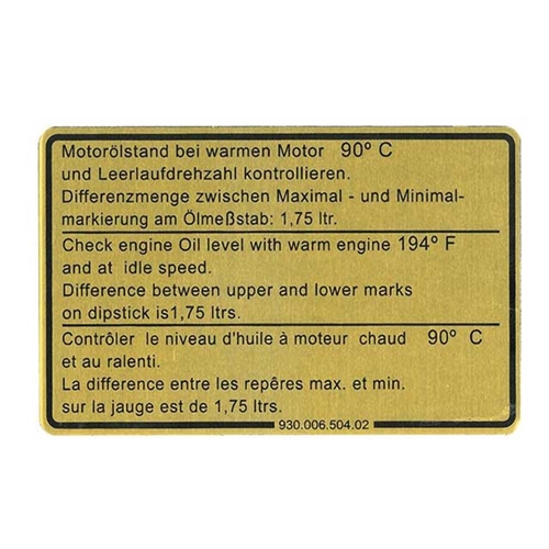 Engine Oil Level Specification Decal - 93000650402