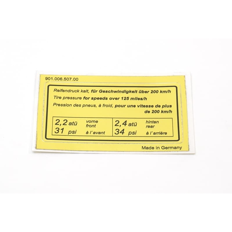 Porsche Tire Pressure Sticker