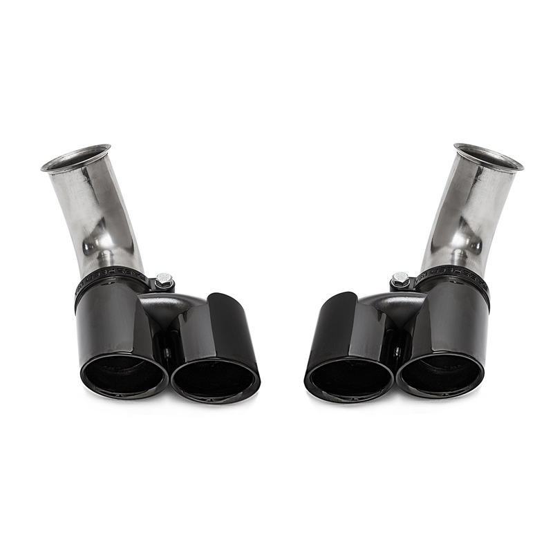 Porsche 996 Carrera Deluxe Quad Style Tips - Long Black Chrome