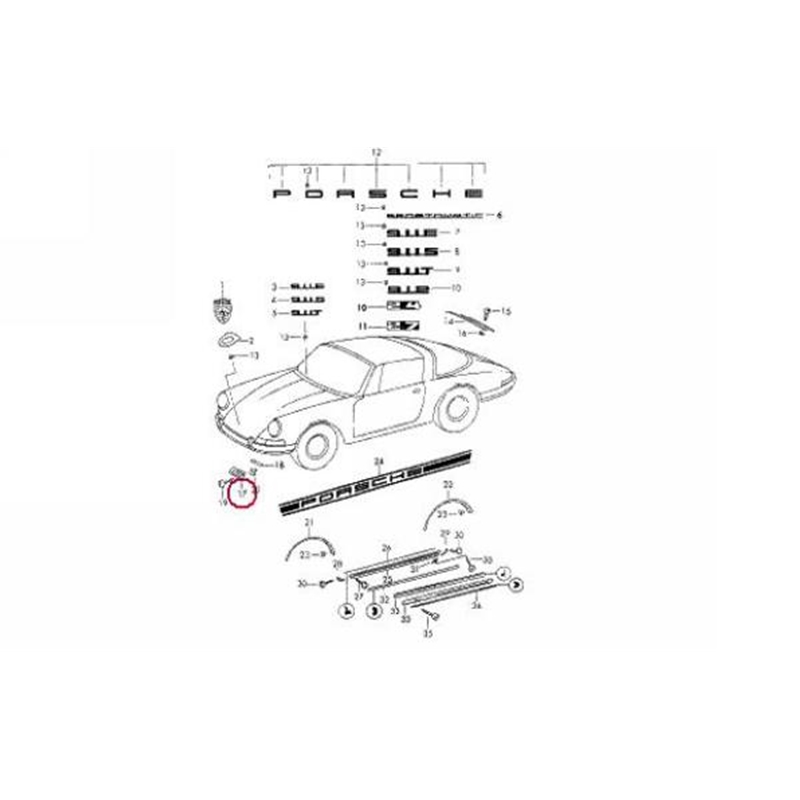 Porsche 911 Horn Grille Black Plastic - Left