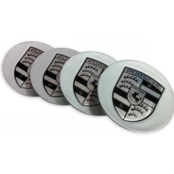 Set Of 4  Wheel Center - Set Silver & Black Crest