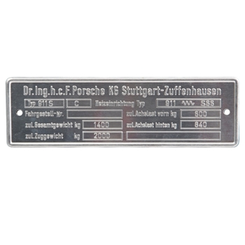 Porsche Chassis Identification Plate