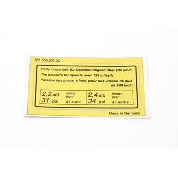 Porsche Tire Pressure Sticker
