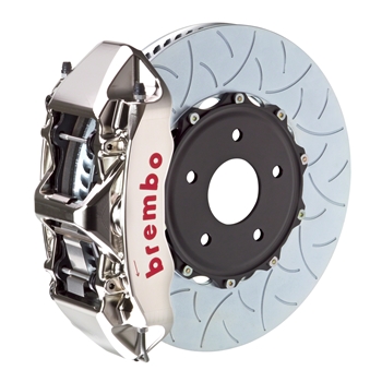 Porsche Brembo GT-R 380x34 2-Piece Calipers 6 Piston Slotted Type-3 Front Big Brake Kit - Nickel Plated Calipers