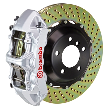 Porsche Brembo GT 380x32 2-Piece Calipers 6 Piston Drilled Front Big Brake Kit - Silver Calipers