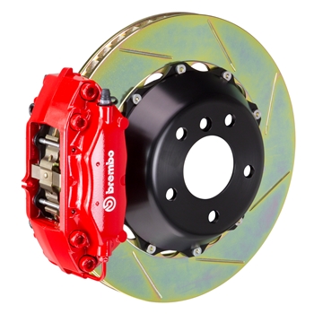 Porsche Brembo GT 345x28 2-Piece Calipers 4 Piston Slotted Rear Big Brake Kit - Red Calipers
