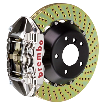 Porsche Brembo GT-R 345x28 2-Piece Calipers 4 Piston Drilled Rear Big Brake Kit - Nickel Plated Calipers