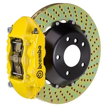 Porsche Brembo GT 380x28 2-Piece Calipers 4 Piston Drilled Rear Big Brake Kit - Yellow Calipers