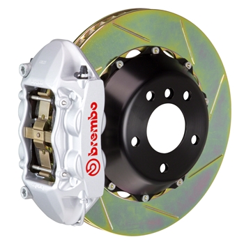 Porsche Brembo GT 345x28 2-Piece Calipers 4 Piston Slotted Rear Big Brake Kit - Silver Calipers
