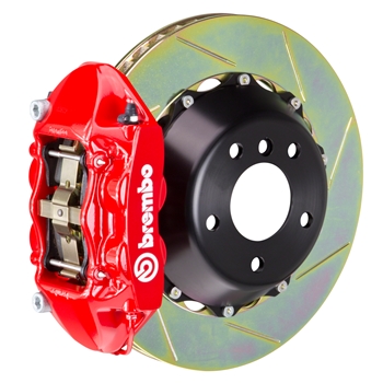 Porsche Brembo GT 345x28 2-Piece Calipers 4 Piston Slotted Rear Big Brake Kit - Red Calipers