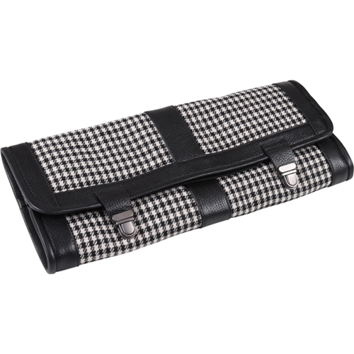 Tool Pouch - Black Leather with Black & White Pepita (Houndstooth) Pattern - PCG90172110