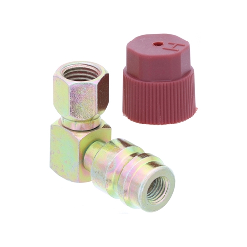 A/C System Retrofit Fitting - R134a - 90 Degree Swivel (Steel) 7/16" - High Side with Cap - MT0148