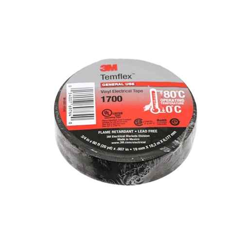 Electrical Tape - 3M Temflex 1700 - Black (3/4 in X 60 ft Roll) - 16578