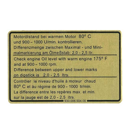 Engine Oil Level Specification Decal - 93000650400